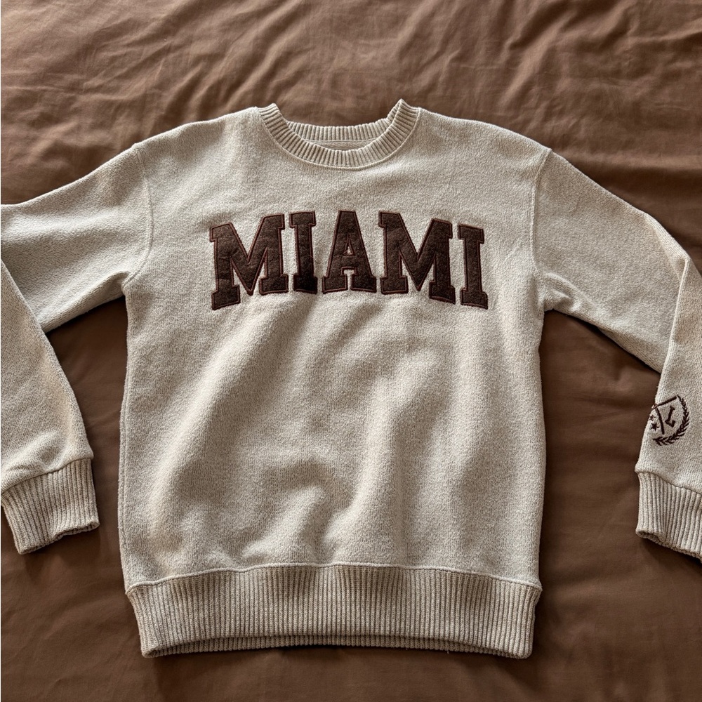 & Other Stories Cream Crewneck Sweater with Miami Print
